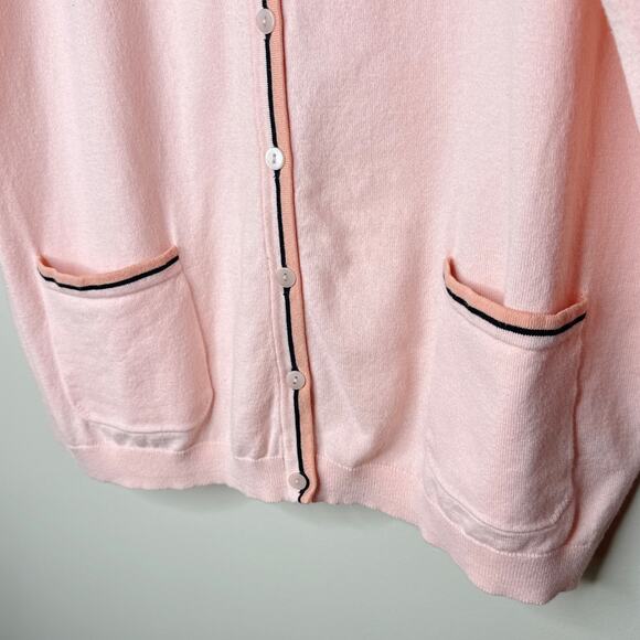 Talbots Woman Pima Cotton Size 2X Pink Contrast Trim Summer Button-Up Cardigan - Picture 2 of 8